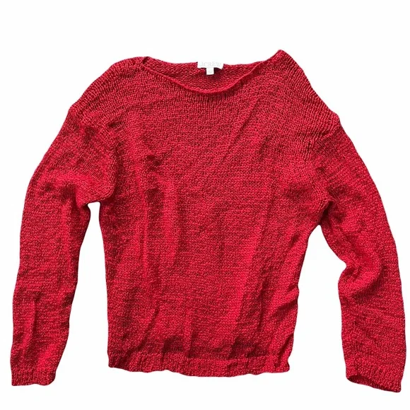 J. Crew Women's Vibrant Red Crew Neck Sweater - Picture 2 of 4